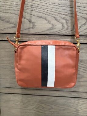 Clare V. Leather Crossbody Bag in Natural Rustique, Black & White Painted Stripe